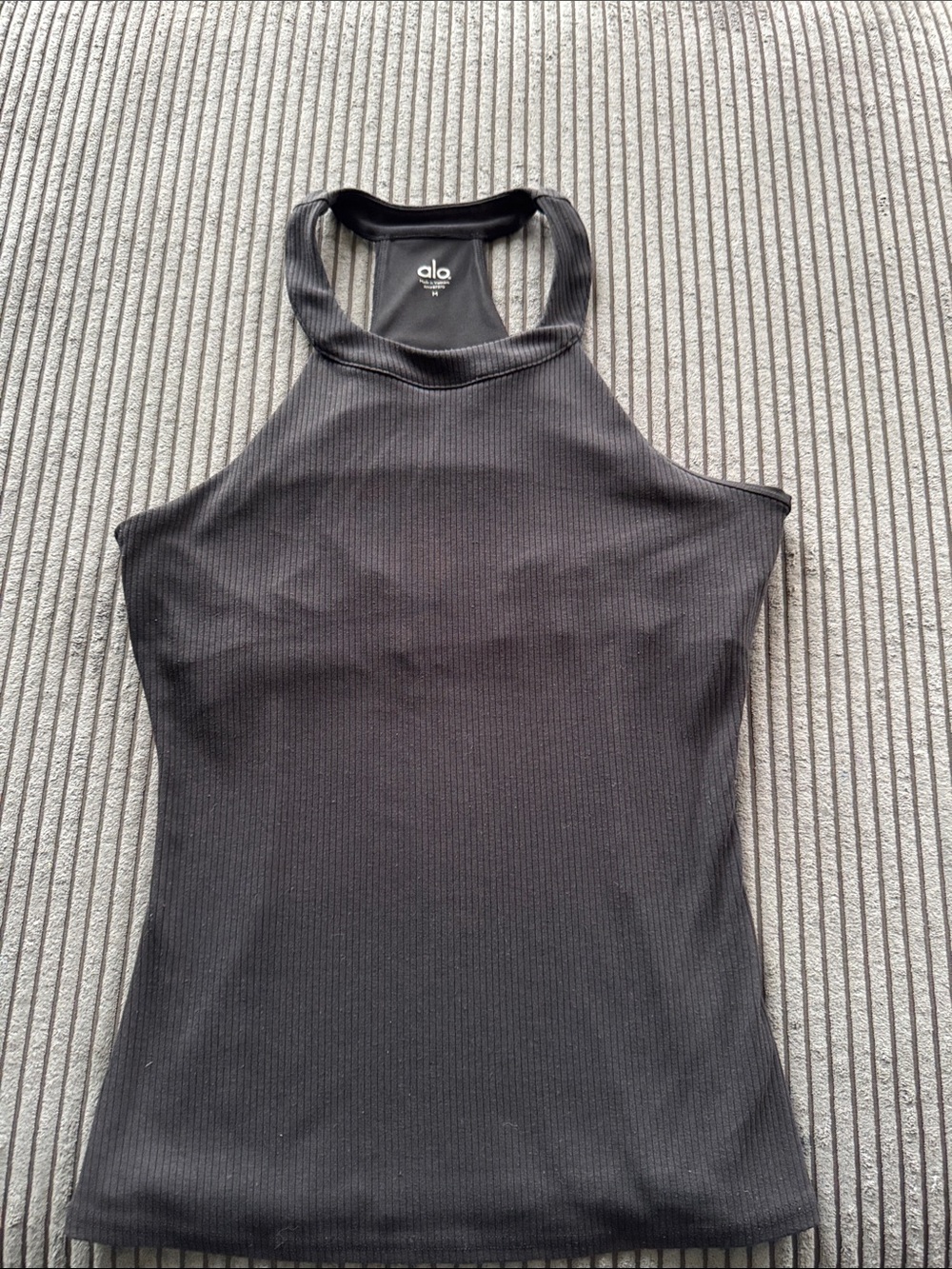 ALO Yoga Black Ribbed High-Neck Tank Top